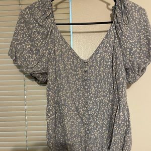 Blue and White Flower Top